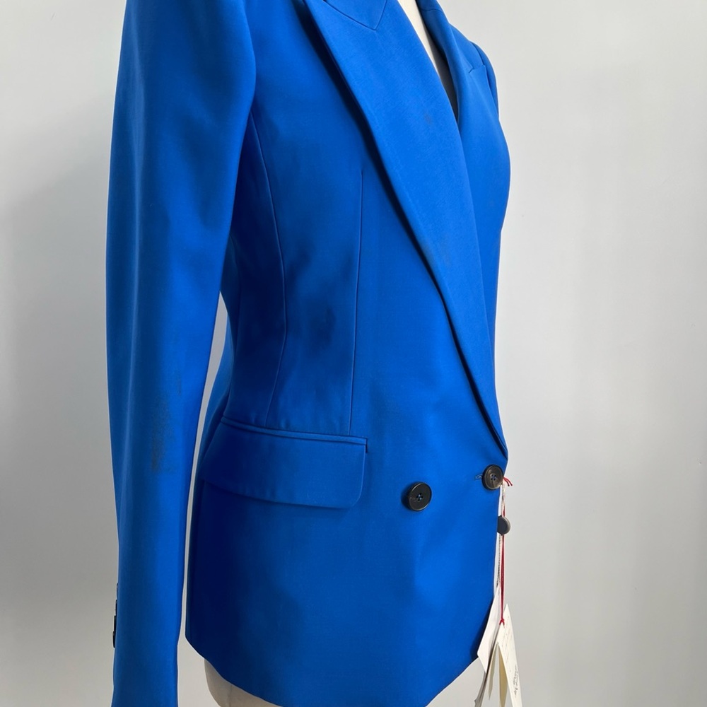 Alexander McQueen Women's WooI Silk Blue Knit Blazer Jacket Size 42 Retail $2495